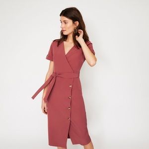 Warehouse Button Tab Sleeve Midi Dress